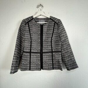Classiques Entier Womens Blazer Jacket Size 6P Black & White Plaid Linen Blend